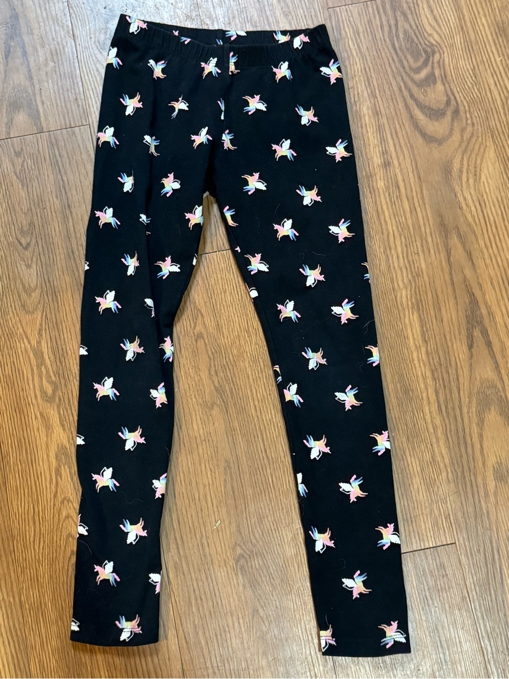 Kids Black Rainbow Unicorn Print Leggings. Playful Comfortable